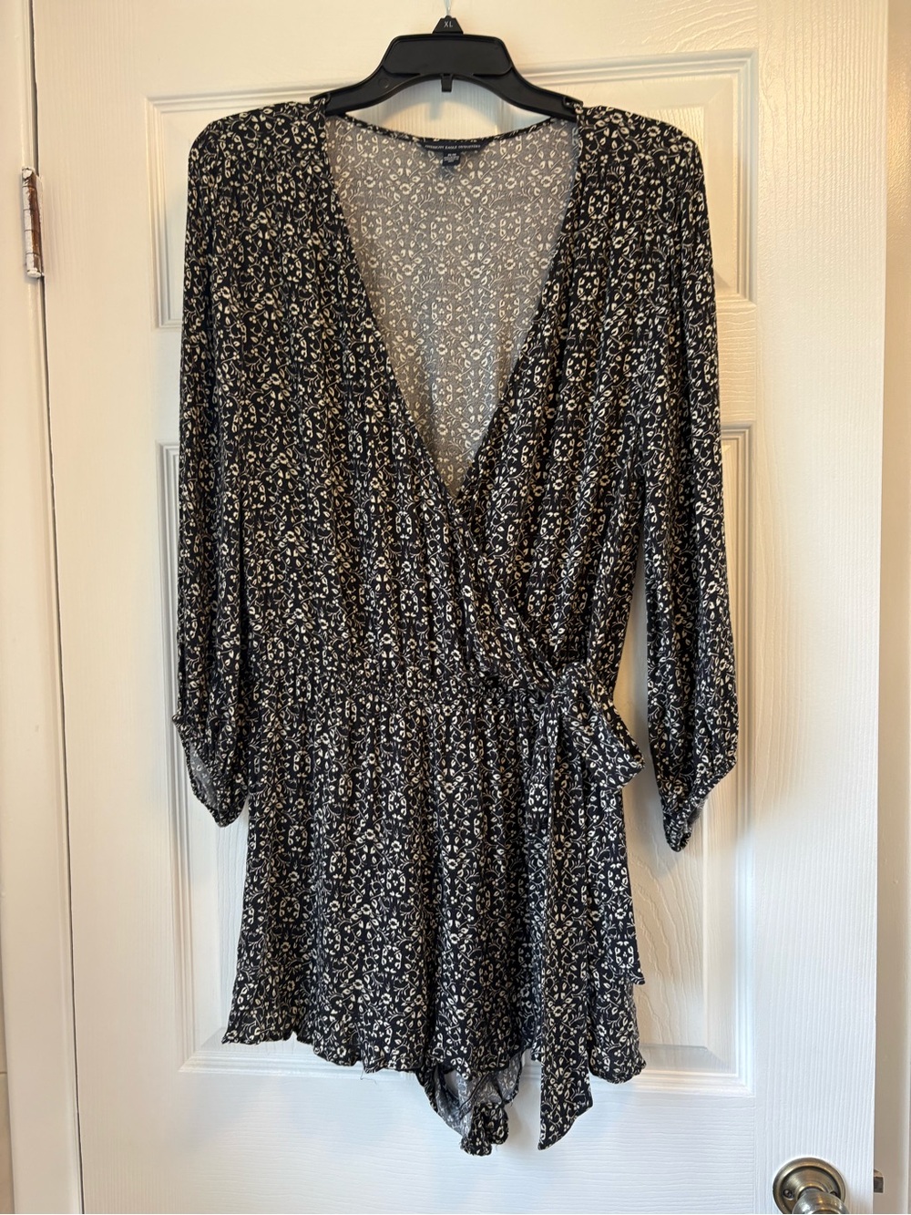 American Eagle Outfitters Black Floral Wrap Romper size medium